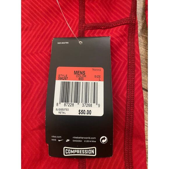 Nike Pro Men's Red Hyperwarm Lite Compression Combat Tights Leggings Size Large - Picture 8 of 8
